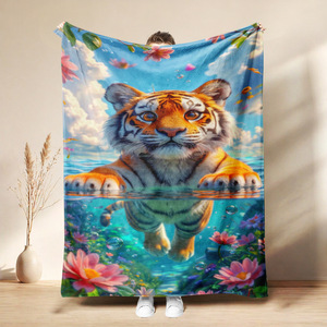 Manta de Franela con Estampado de Tigre y Flores, Manta para Siesta, Cálida, Súper Suave para Dormitorio o Sala de Estar, Diseño Personalizado - Product Image 6