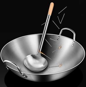 Vente d'usine - <span class=keywords><strong>Wok</strong></span> en <span class=keywords><strong>acier</strong></span> inoxydable pour cuisson à <span class=keywords><strong>induction</strong></span>, poêle à frire martelée à la main avec deux poignées - Product Image 2