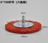 6*100mm kawat abrasif datar pegangan heksagonal pegangan pita nilon dipoles roda pemoles celah ukiran berbentuk T