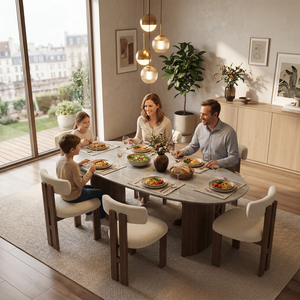 <span class=keywords><strong>Tavolo</strong></span> da Pranzo di Lusso con Lastra <span class=keywords><strong>in</strong></span> <span class=keywords><strong>Travertino</strong></span>. Base <span class=keywords><strong>in</strong></span> Legno Massello Color Noce. Disponibile <span class=keywords><strong>in</strong></span> Diverse Misure. - Product Image 1