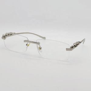 高品質ヴィンテージパンサーヒョウ長方形縁なしサングラス高級フレーム女性メタルシェードレトロ男性サングラス - Product Image 2