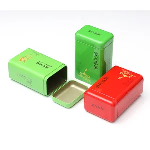 Barattolo di latta di menta da tè stampato multicolore personalizzato scatola di latta di menta incernierata in metallo quadrato