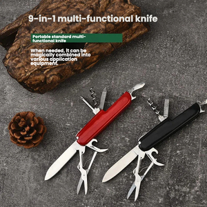 Couteau pliant multifonction en acier inoxydable pour la survie en milieu sauvage avec 9 fonctionnalités et usages polyvalents - Product Image 1