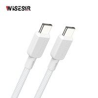 Câble de charge rapide WISESIR double port PD 60W Type-C - Conception plate pour smartphones, ordinateurs et écouteurs