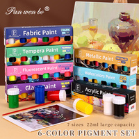 Ensemble de peinture acrylique non toxique 22 ml, pigments professionnels, 6 couleurs, vente en gros pour verre, toile, tissu, papier