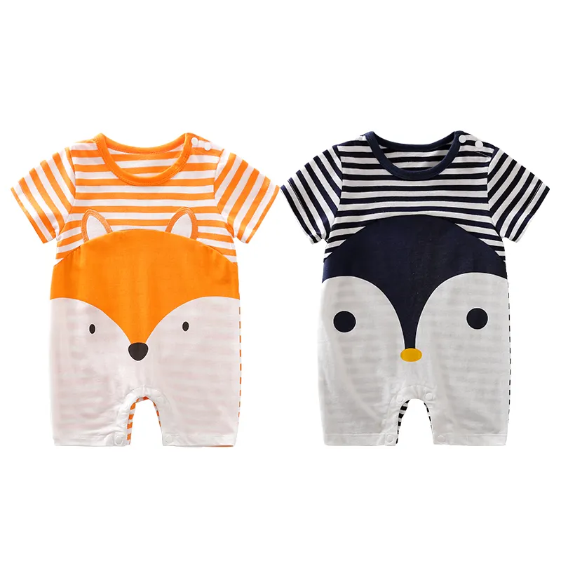 Wholesale Cute Penguin Fox Print Summer Short Sleeve 100%Cotton New Born Baby Clothes Baby Boy Romper Infant Baby Pajamas