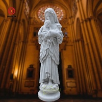 Statue de la Vierge Marie et de l'enfant Jésus en marbre blanc, sculpture de pierre d'extérieur pour jardin