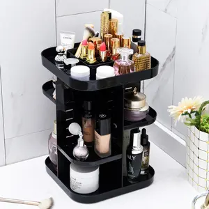 Organizador de almacenamiento de cosméticos y maquillaje 29711c, pantalla de plástico acrílico que gira 360 grados, desmontable, color negro, gran oferta