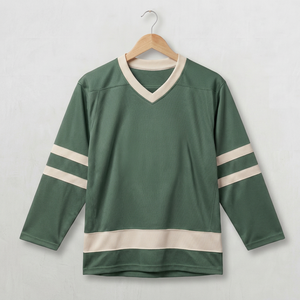 Maillot de hockey sur glace vert imprimé à col en V et manches longues, 100 % polyester, anti-humidité, antibactérien, avec nom du joueur, unisexe adulte - Product Image 1