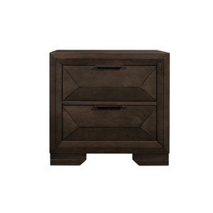 Comodino Contemporaneo a 2 Cassetti con Finitura Espresso Caldo e Pannello Frontale Rialzato, Arredamento per Camera da Letto - Product Image 1