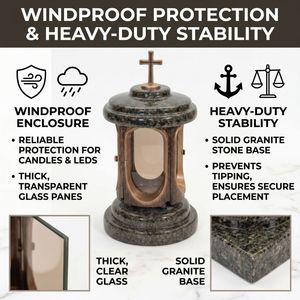 Lanterna Commemorativa in Granito per <span class=keywords><strong>Cimitero</strong></span>, Lanterna in Pietra Granito Znicz con Croce, Portacandele Decorativo per Tombe - Product Image 3