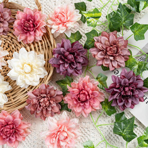 Tête de fleur artificielle Dahlia Asagiri, rose, blanc laiteux, rose clair, rose foncé, violet, en tissu tissé, pour décoration intérieure - Product Image 1