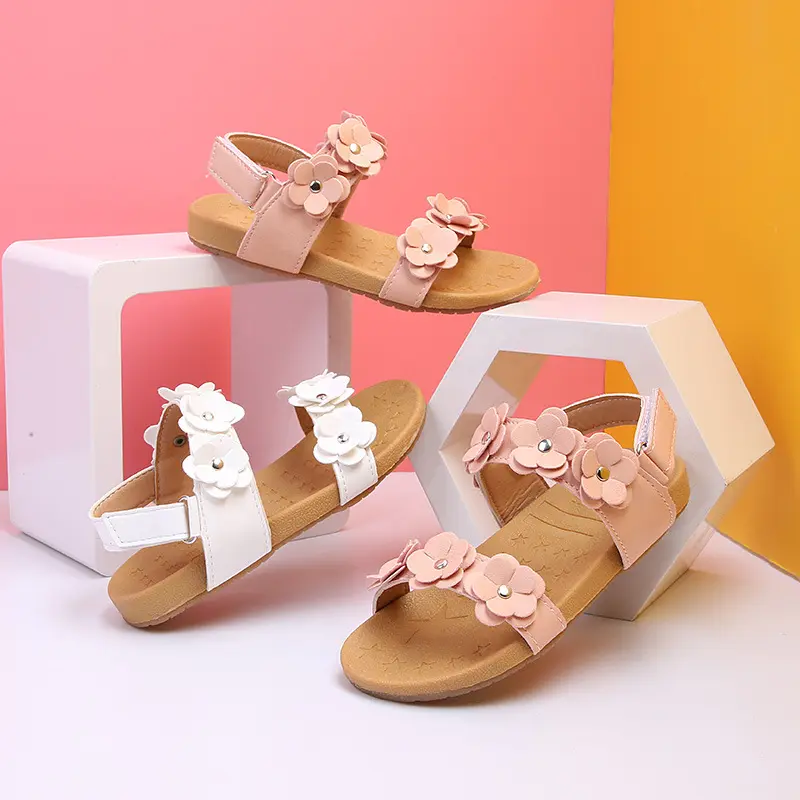 Sandalias de playa para niñas, zapatos planos de suela suave, elegantes, con punta abierta, informales, de princesa dulce