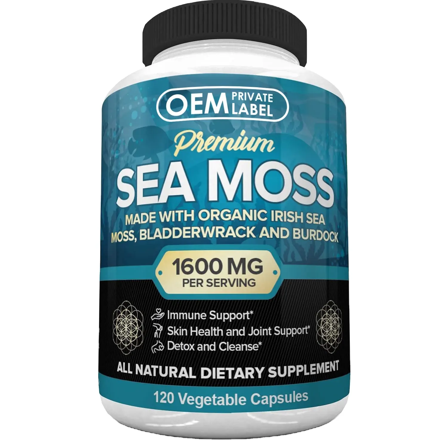 OEM Sea Moss Capsules Prebiotic steigert das Immunsystem und die Verdauungs gesundheit 100% reines Seamoss pulver irischer Seemoos-Extrakt