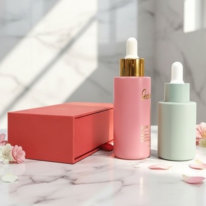 Luxury Custom 30ml 50ml 60ml 1oz 2oz Flat Shoulder Beard Hair Body Essential Oil Glass Dropper Serum Bottle with Paper <b>Box</b> - Product Image 1