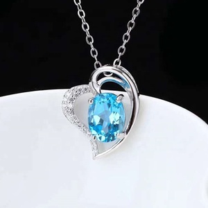 Romántico collar con colgante de topacio natural para mujer, en forma de corazón, Plata de Ley 925, chapado en oro blanco de 18k, 6x8mm - Product Image 2