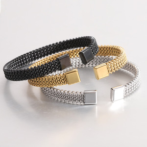 Bracelet ouvert en forme de C en acier inoxydable tissé de 8 mm, design géométrique, bijoux unisexes, cadeau - Product Image 1