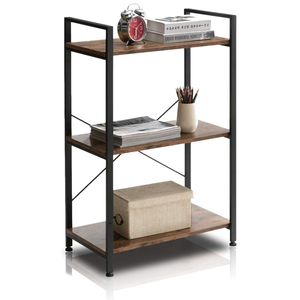 Estante de exhibición de metal con acabado de <span class=keywords><strong>madera</strong></span> de 3 niveles con soporte en X y patas ajustables, estantería de almacenamiento para entrada - Product Image 3