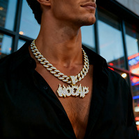 Cadena Cubana de Aleación de Zinc con Incrustaciones de Diamantes de Imitación y Colgante de Llama NOCAP para Hombre, Estilo Hip Hop Urbano