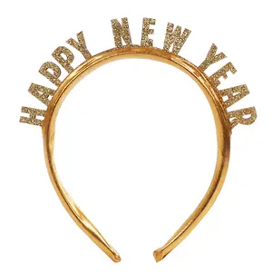 2021 Happy New Year Let's Party Headbands Glitter Gold Shiny Headband Cheers for the New Year's Eve Party Decoration