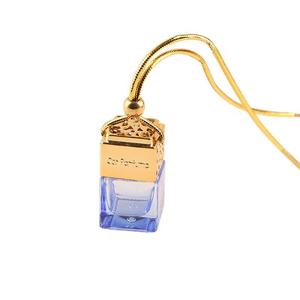Empty 8ml Square Glass Transparent Amber Blue <b>Car</b> Perfume Bottle with Wooden Cap and Hanging Rope - Product Image 2