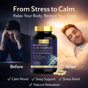 Cápsulas <span class=keywords><strong>de</strong></span> Glicinato <span class=keywords><strong>de</strong></span> Magnesio 12 en 1, Fórmula <span class=keywords><strong>de</strong></span> Alta Absorción, Favorece la <span class=keywords><strong>Relajación</strong></span> Muscular, un Sueño Reparador, la Salud Nerviosa y el Suministro <span class=keywords><strong>de</strong></span> Minerales - Product Image 1