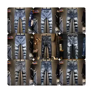 Pantalones vaqueros rectos personalizados para hombre, pantalones casuales, pantalones elásticos de mezclilla de talla grande para hombre