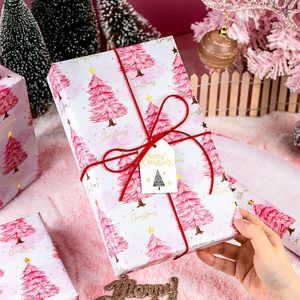 MAYPLUSS Christmas Wrapping Paper Roll 17in X 33ft <b>Pink</b> Tree Star Design Reversible Gift <b>Wrap</b> for Holiday Crafting - Product Image 6