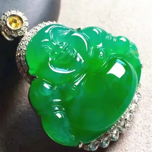 Clásico estilo chino Popular Buda de Jade de hielo transparente Jadeíta verde Natural 18k colgante de oro