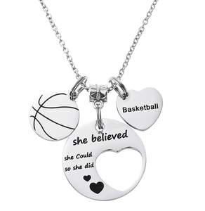 2024 argent or rose coeur sport cadeau fille femmes breloques personnalisées en acier inoxydable bijoux pendentif basket-ball collier - Product Image 4
