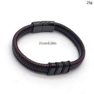 Pulsera de Cuero y Acero Inoxidable para Hombre, 7.5, 8.5, 9 Pulgadas, Cierre Magnético, Patrón Geométrico, Joyería para Uso Diario - Product Image 4