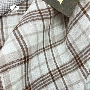 JL594 #   Tela de Lino Europeo 100% Teñida en Hilo, Suave, Marrón, a Cuadros <span class=keywords><strong>Vichy</strong></span>, Tejido Liso para Ropa - Product Image 2