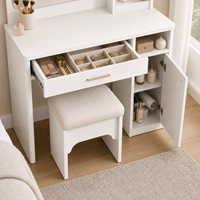 Miroir blanc professionnel moderne avec 3 modes d'éclairage, table de maquillage, table de toilette, panneau avec cadre en aluminium, chambre à coucher, salon