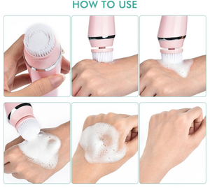 4 in 1 <strong>Sonic</strong> Electric Vibrating Face Wash <strong>Brush</strong> Face <strong>Cleaning</strong> <strong>Brush</strong> Face Cleanser Silicone Facial Cleansing <strong>Brush</strong> - Product Image 4