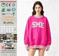 Sudadera Personalizada para Mujer con Apliques de Letras, Diseño a Cuadros con Bloques de Color, Cuello Redondo, Manga Larga, Estilo Casual Urbano
