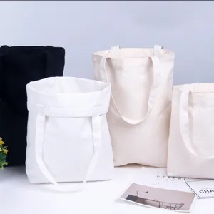 Fashion Women Custom Black White Plain Shopping Shoulder Packaging Gift Canvas Tote Organic Cotton Bag With Logo