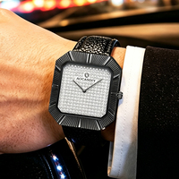 Montre pour homme tendance, classique, entièrement sertie de diamants, montre à quartz carrée, étanche, en cuir véritable, montre de luxe dorée pour homme d'affaires