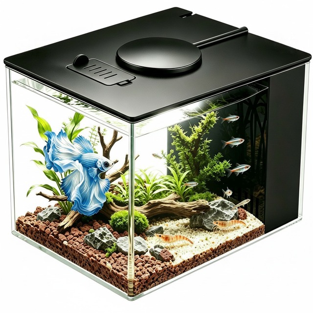 Acrylic Desktop Office Betta Fish Mini Fish Tank with Built-in Filter and Lighting Cross-Border Supply