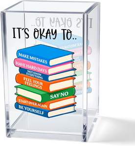 Porte-stylo transparent carré en acrylique, boîte de rangement de papeterie de bureau, décoration de bureau, ornement - Product Image 1