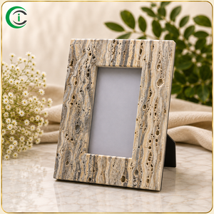 Marco de Fotos de Mármol Travertino Gris Natural de 9 Pulgadas, Elegante Soporte de Piedra para Fotos, Decoración de Mesa para Hogar u Oficina, Fotos Familiares - Product Image 1