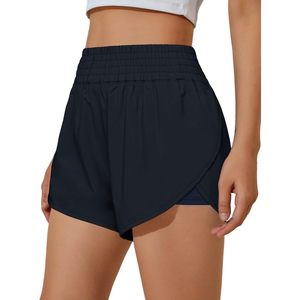 FOXA Short de course pour femme taille haute 2 en 1, coupe ample athlétique avec poche latérale, couleur unie, polyester - Product Image 1