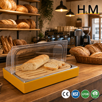Vitrine à pain de boulangerie avec couvercle en polycarbonate à roulettes, plateau à miettes amovible en bois, bac en acier inoxydable, anti-poussière, certifiée NSF CE
