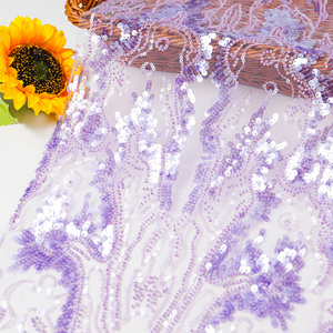 Irregular Wave Pattern Shiny <strong>Purple</strong> Embroidered <strong>Sequin</strong> Lace Fabric for Evening Dresses Skirts Clothing Home Decor - Product Image 2