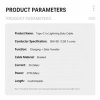 Kabel Pengisian Cepat PD 27W Indikator Biru Kabel Jalinan Universal Pengisi Daya Cepat Ponsel Kabel Sinkronisasi Data Grosir