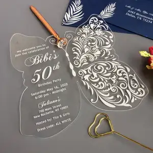 Belvobespoke — carte d'invitation avec papillon, carte de mariage en acrylique transparente avec impression en soie blanche