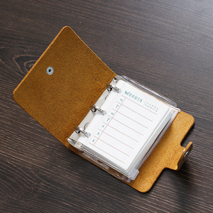 Genuino Crazy Horse cuero A9 tamaño anillo planificador carpeta 3 agujeros Mini Retro cuaderno de hojas sueltas portátil Bloc de notas/diario al por mayor - Product Image 3