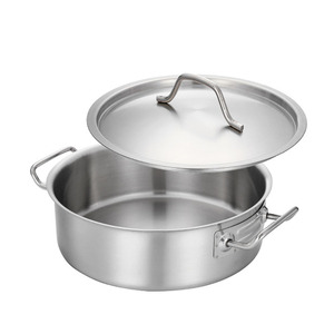Marmite en acier inoxydable à fond tri plis robuste avec couvercle en acier Double poignée pour marmite à gaz à induction de soupe - Product Image 1