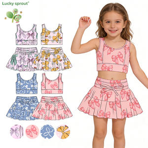 लड़कियों के नरम थोक वैलेंटाइन डे धनुष मुद्रित बेबी लड़कियों की आस्तीन से शीर्ष गोल्फ स्कर्ट ऊपर 50 + स्पोर्ट्स सेट - Product Image 1