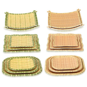 Juego de platos cuadrados de bambú tejido, plato rectangular de melamina para uso en hoteles, comida y fiestas. - Product Image 1