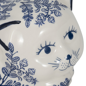 Scultura di Gatto in Ceramica Stile Chinoiserie, Design Floreale Blu e Bianco, Ornamento Decorativo per Soggiorno, Bagno, Ufficio - Product Image 5
